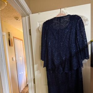 R & M Richards Navy Lace Maxi Dress